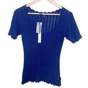 New with Tags Women's Buffalo David Bitton Sonya Knit Navy Short Sleeve Blouse